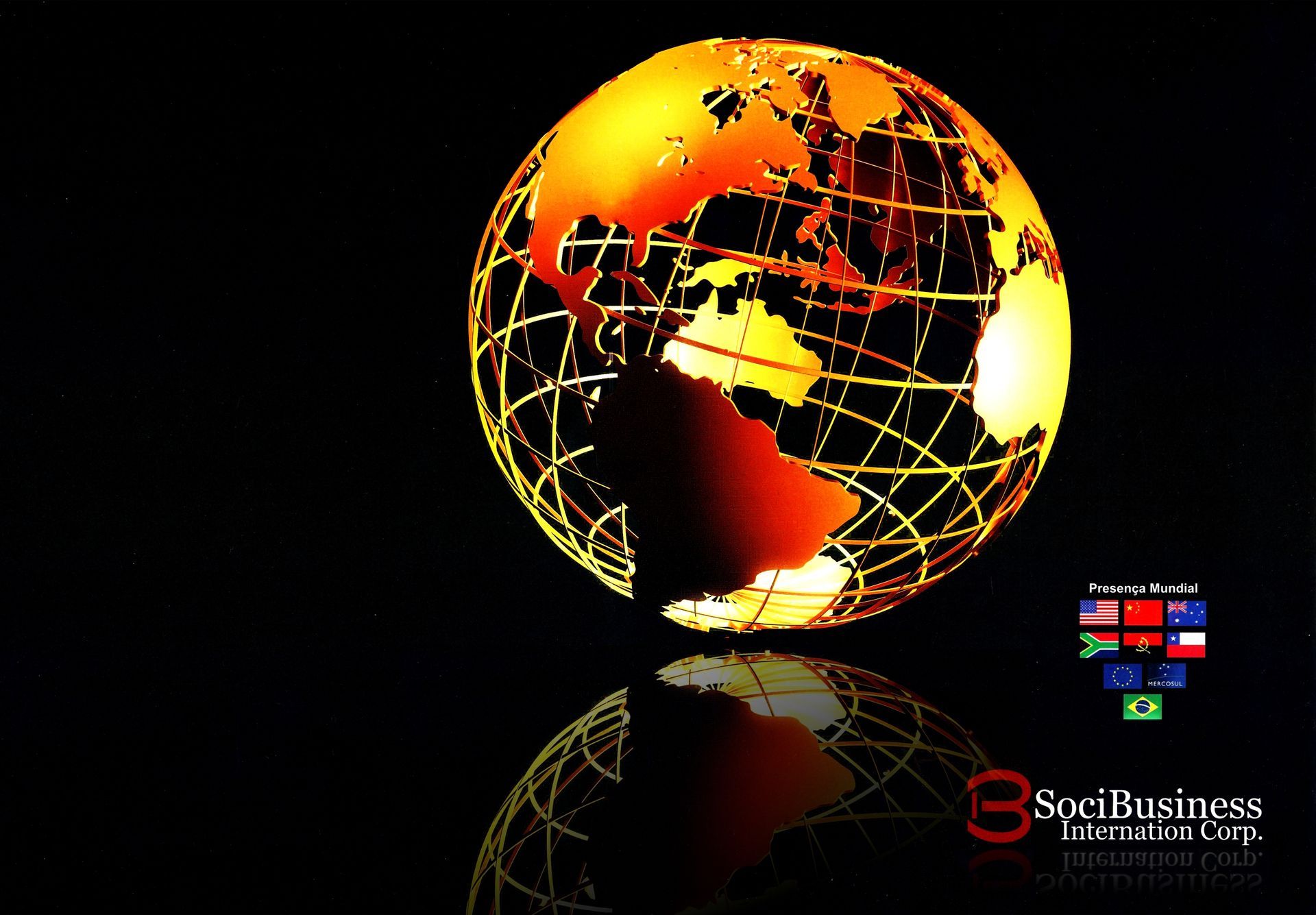Globo iluminado representando a presença internacional da SociBusiness